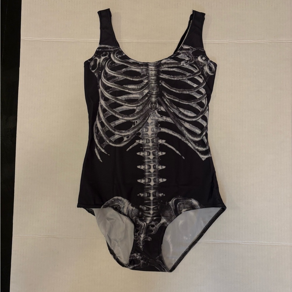 Black Skeleton Print one piece bathing suit
